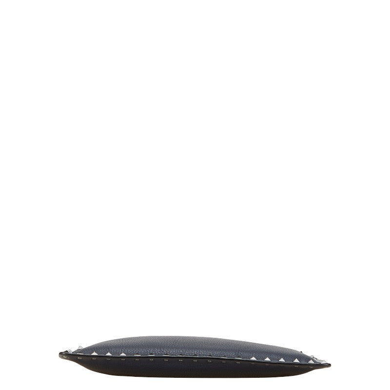 ヴァレンティノ ロックスタッズ クラッチバッグ ネイビー レザー レディース VALENTINO 【中古】
