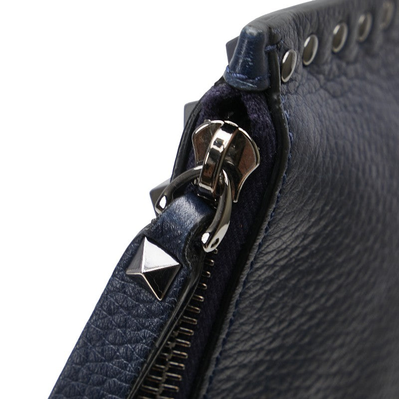 ヴァレンティノ ロックスタッズ クラッチバッグ ネイビー レザー レディース VALENTINO 【中古】