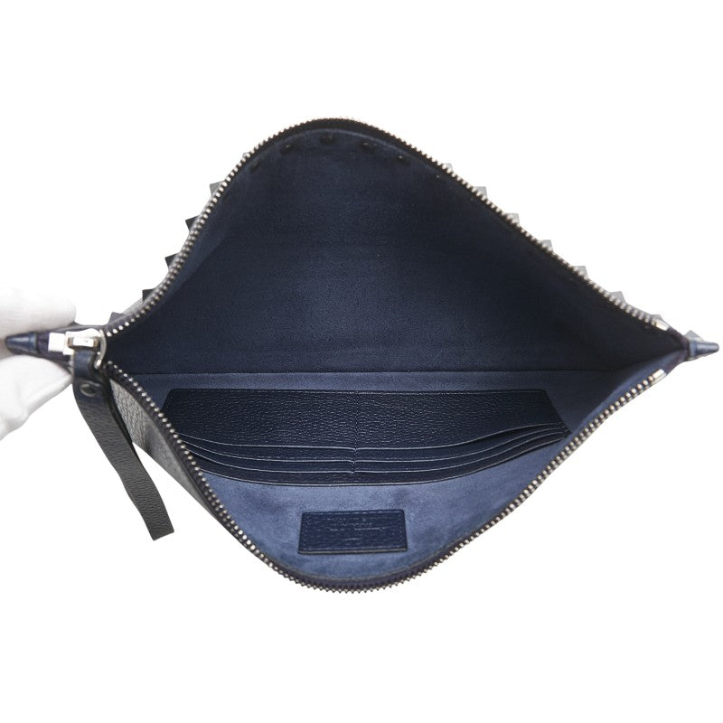 ヴァレンティノ ロックスタッズ クラッチバッグ ネイビー レザー レディース VALENTINO 【中古】