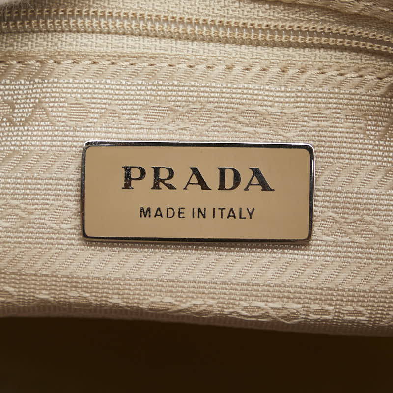 プラダ 三角ロゴプレート トートバッグ ベージュ ブラウン ナイロン レザー レディース PRADA 【中古】