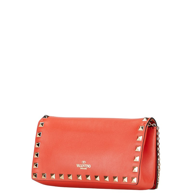 ヴァレンティノ スタッズ チェーン ショルダーバッグ オレンジ系 レザー レディース VALENTINO 【中古】