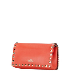 ヴァレンティノ スタッズ チェーン ショルダーバッグ オレンジ系 レザー レディース VALENTINO 【中古】