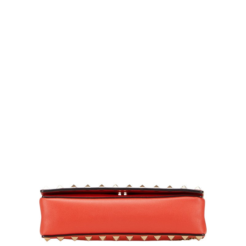 ヴァレンティノ スタッズ チェーン ショルダーバッグ オレンジ系 レザー レディース VALENTINO 【中古】
