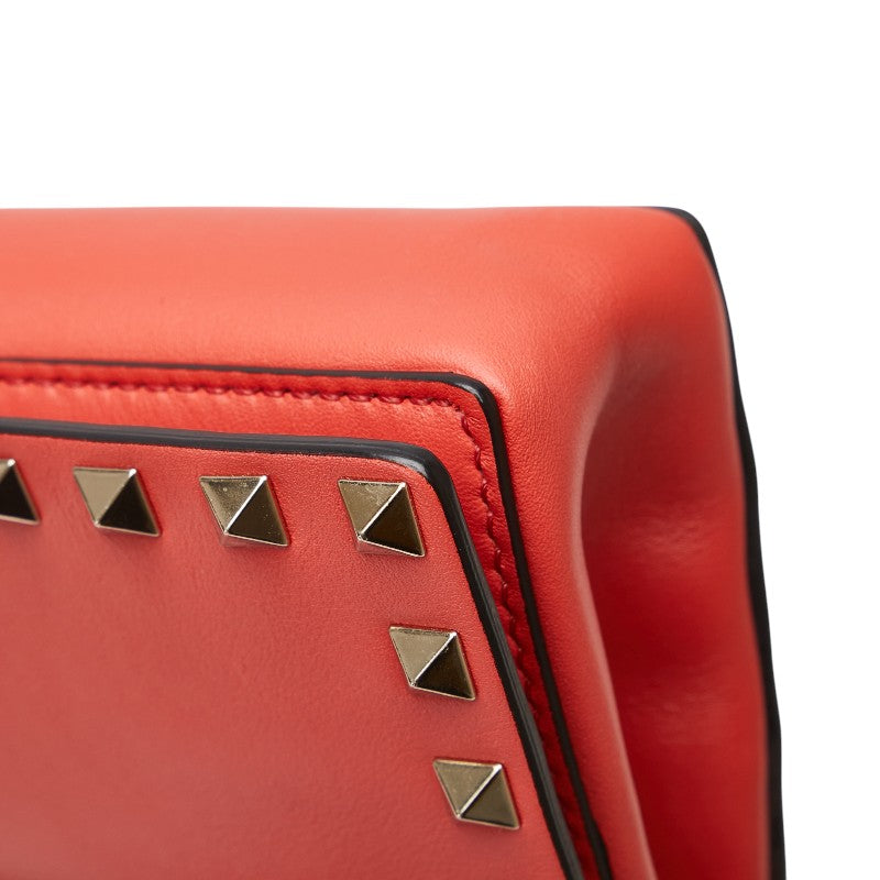 ヴァレンティノ スタッズ チェーン ショルダーバッグ オレンジ系 レザー レディース VALENTINO 【中古】