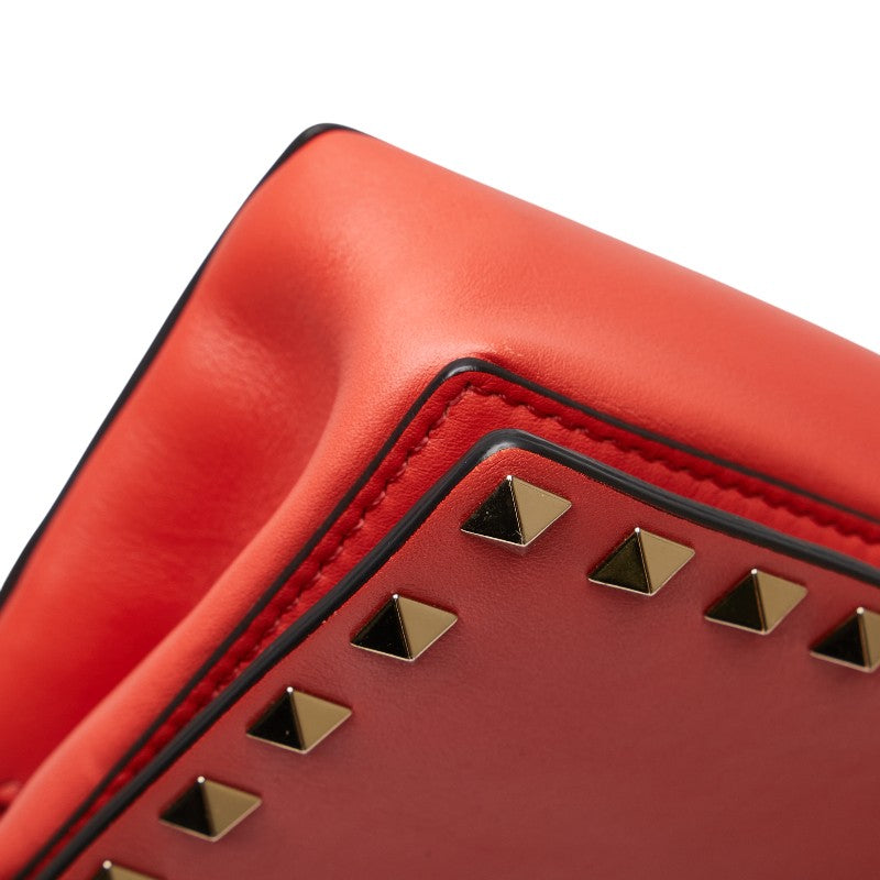 ヴァレンティノ スタッズ チェーン ショルダーバッグ オレンジ系 レザー レディース VALENTINO 【中古】