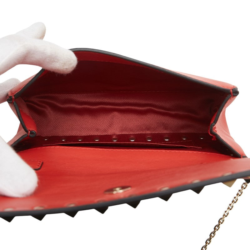 ヴァレンティノ スタッズ チェーン ショルダーバッグ オレンジ系 レザー レディース VALENTINO 【中古】
