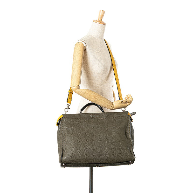 フェンディ セレリア ピーカブー フィット ハンドバッグ ショルダーバッグ 2WAY 7VA388 カーキ レザー レディース FENDI 【中古】