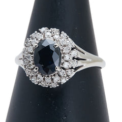 シルバー ブルー Pt900 プラチナ サファイア1.00ct ダイヤ0.17ct リング 指輪 レディース 13号 【中古】