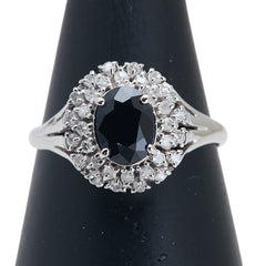 シルバー ブルー Pt900 プラチナ サファイア1.00ct ダイヤ0.17ct リング 指輪 レディース 13号 【中古】