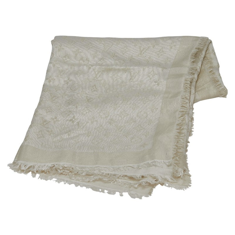 ルイ ヴィトン モノグラム シャイン ショール M74026 ブロン ホワイト シルク レーヨン ウール レディース LOUIS VUITTON 【中古】