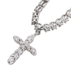 K18WG ホワイトゴールド ダイヤモンド1.10ct クロス 十字架 モチーフ テニスチェーン ブレスレット レディース 【中古】