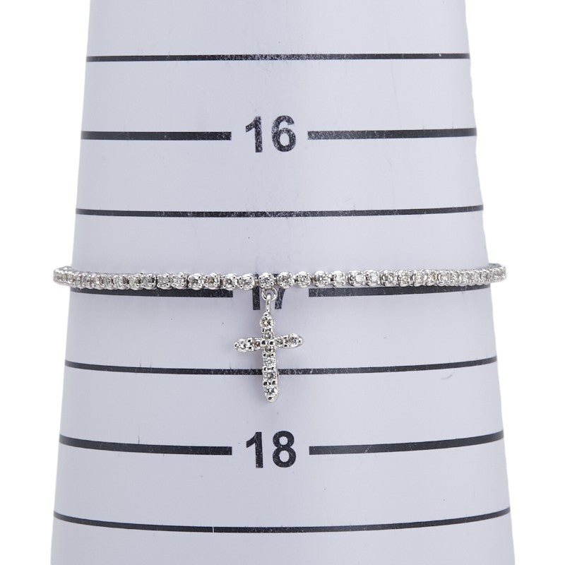 K18WG ホワイトゴールド ダイヤモンド1.10ct クロス 十字架 モチーフ テニスチェーン ブレスレット レディース 【中古】