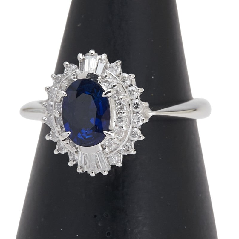 Pt900 プラチナ サファイア0.90ct ダイヤ0.35ct リング 指輪 レディース 10号 【中古】
