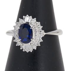 Pt900 プラチナ サファイア0.90ct ダイヤ0.35ct リング 指輪 レディース 10号 【中古】