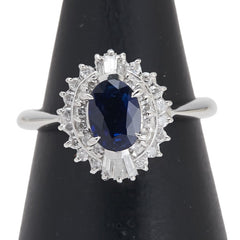 Pt900 プラチナ サファイア0.90ct ダイヤ0.35ct リング 指輪 レディース 10号 【中古】