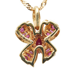 K18YG イエローゴールド ダイヤモンド0.09ct ルビー0.62ct リボン モチーフ ネックレスペンダントトップ レディース 【中古】