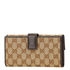 グッチ GGキャンバス 長財布 257012 ベージュ ブラウン キャンバス レザー レディース GUCCI 【中古】