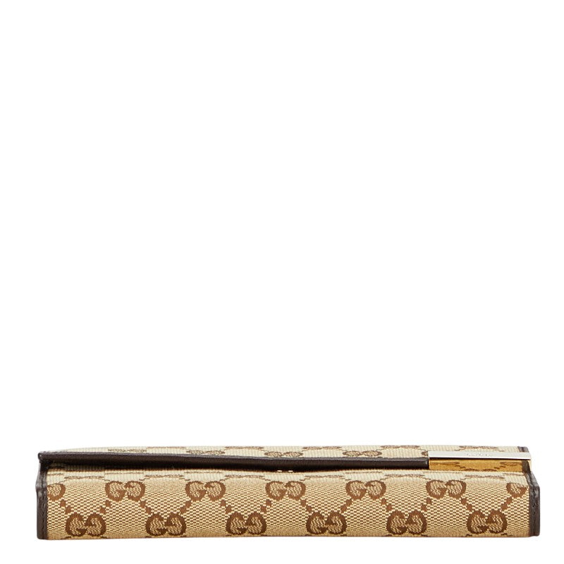 グッチ GGキャンバス 長財布 257012 ベージュ ブラウン キャンバス レザー レディース GUCCI 【中古】