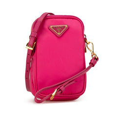 プラダ 三角ロゴプレート ミニ 斜め掛け ショルダーバッグ 1N1860 ピンク ナイロン レザー レディース PRADA 【中古】