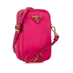 プラダ 三角ロゴプレート ミニ 斜め掛け ショルダーバッグ 1N1860 ピンク ナイロン レザー レディース PRADA 【中古】