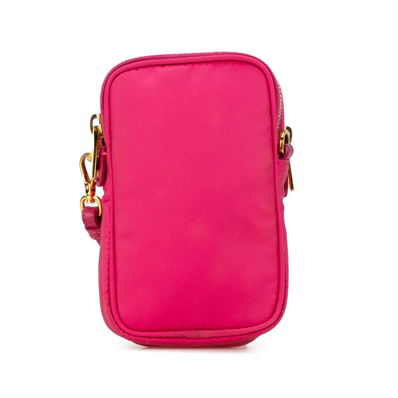 プラダ 三角ロゴプレート ミニ 斜め掛け ショルダーバッグ 1N1860 ピンク ナイロン レザー レディース PRADA 【中古】