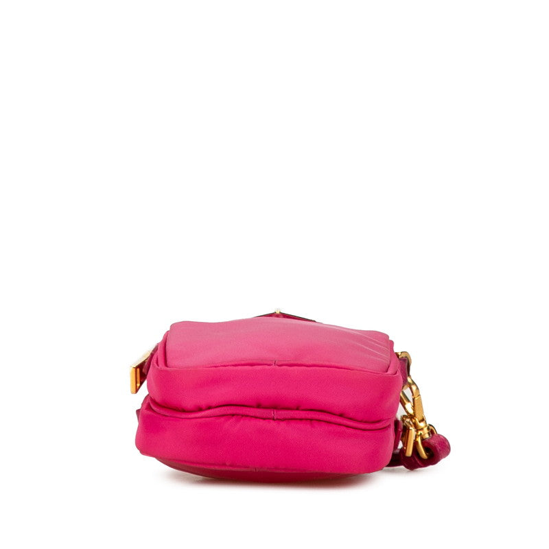 プラダ 三角ロゴプレート ミニ 斜め掛け ショルダーバッグ 1N1860 ピンク ナイロン レザー レディース PRADA 【中古】