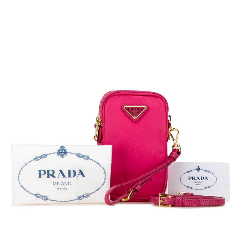 プラダ 三角ロゴプレート ミニ 斜め掛け ショルダーバッグ 1N1860 ピンク ナイロン レザー レディース PRADA 【中古】