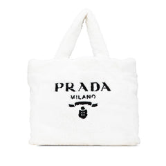 プラダ SPUGNA トートバッグ 1BG130 ホワイト ビアンコ パイル レディース PRADA 【中古】