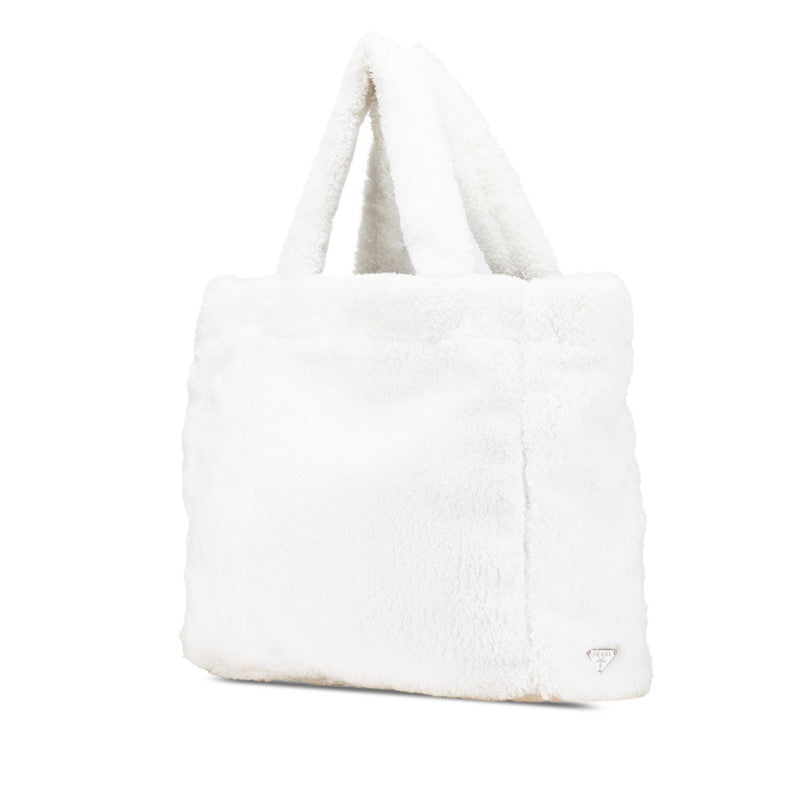 プラダ SPUGNA トートバッグ 1BG130 ホワイト ビアンコ パイル レディース PRADA 【中古】
