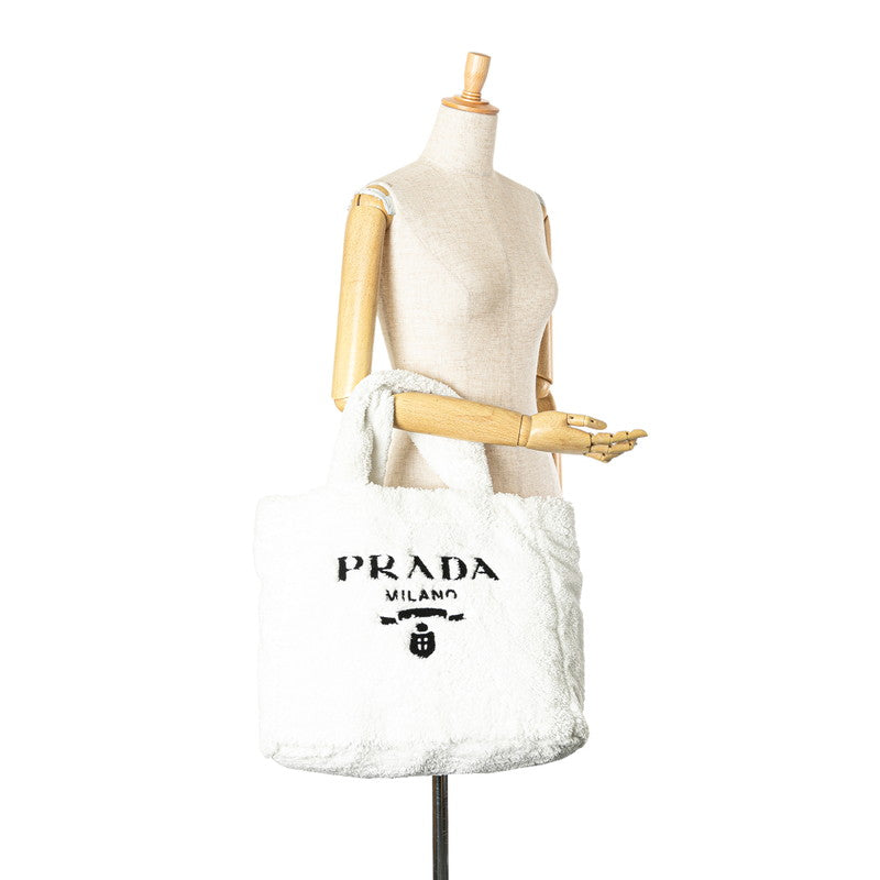 プラダ SPUGNA トートバッグ 1BG130 ホワイト ビアンコ パイル レディース PRADA 【中古】