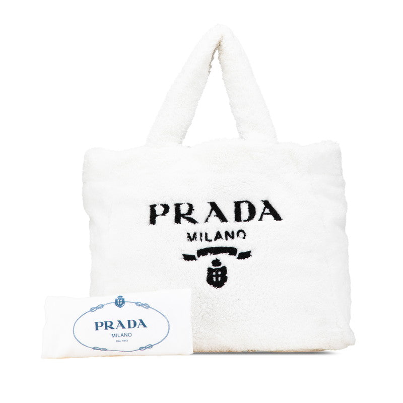 プラダ SPUGNA トートバッグ 1BG130 ホワイト ビアンコ パイル レディース PRADA 【中古】