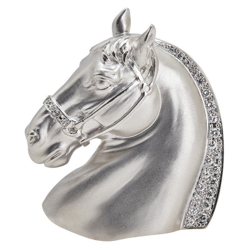 Pt900 プラチナ ダイヤ0.30ct 馬 ホースヘッド ペンダントトップ ブローチ レディース 【中古】