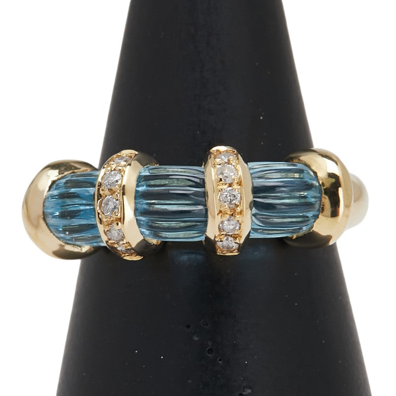 K18YG イエローゴールド ブルートパーズ3.57ct ダイヤ0.12ct リング 指輪 レディース 11.5号 【中古】