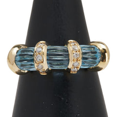 K18YG イエローゴールド ブルートパーズ3.57ct ダイヤ0.12ct リング 指輪 レディース 11.5号 【中古】