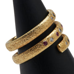 K18YG イエローゴールド ダイヤ ルビー サファイア スパイラル リング 指輪 レディース 10.5号 【中古】