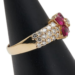 K18YG イエローゴールド ルビー0.85ct ダイヤ0.70ct 花 フラワー パヴェ リング 指輪 レディース 13号 【中古】