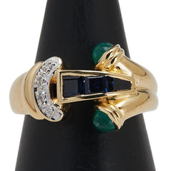 K18YG イエローゴールド ダイヤ0.02ct サファイア0.61ct エメラルド0.58ct リング 指輪 レディース 12号 【中古】