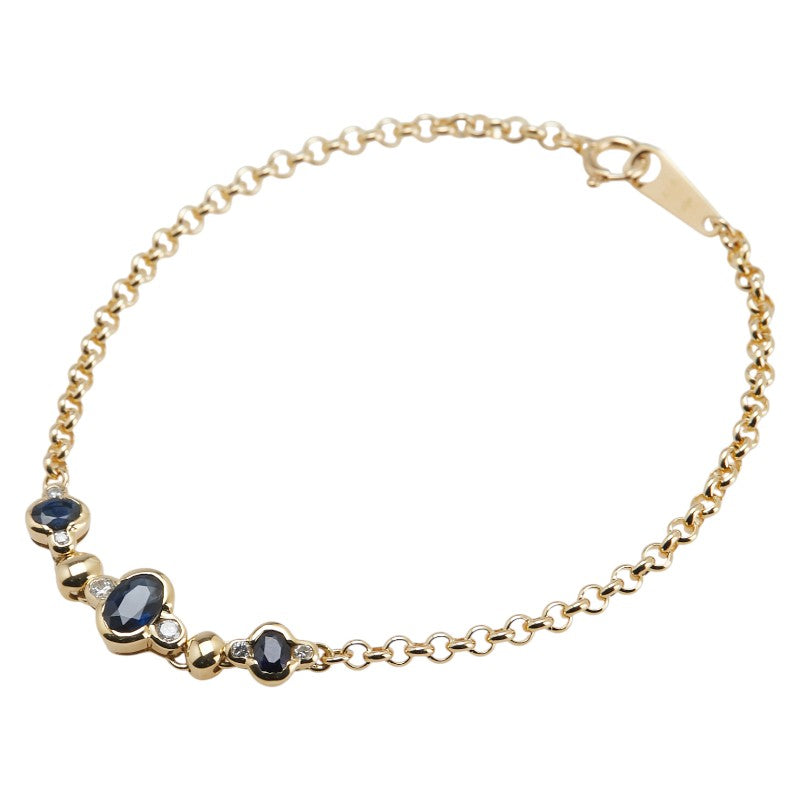 K18YG イエローゴールド サファイア1.18ct ダイヤ0.12ct チェーン ブレスレット レディース 【中古】
