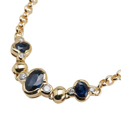 K18YG イエローゴールド サファイア1.18ct ダイヤ0.12ct チェーン ブレスレット レディース 【中古】