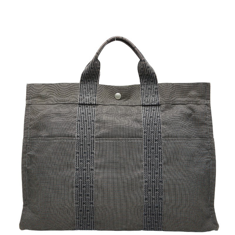 エルメス エールライン トートMM ハンドバッグ トートバッグ グレー ブラック キャンバス レディース HERMES 【中古】