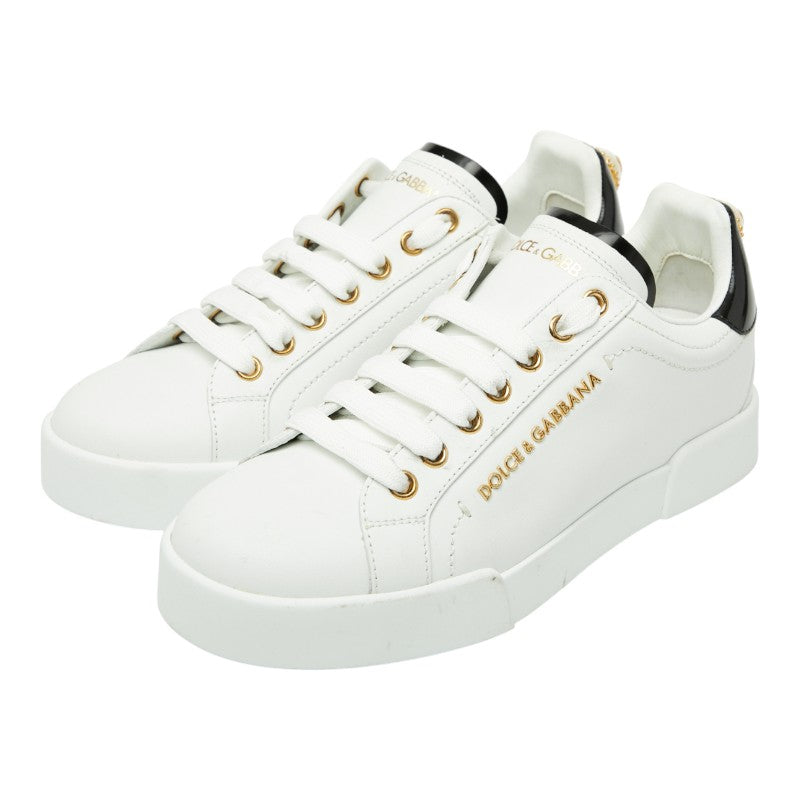 ドルチェアンドガッバーナ ポルトフィーノ スニーカー サイズ：36 ホワイト ブラック レザー フェイクパール レディース DOLCE&GABBANA 【中古】