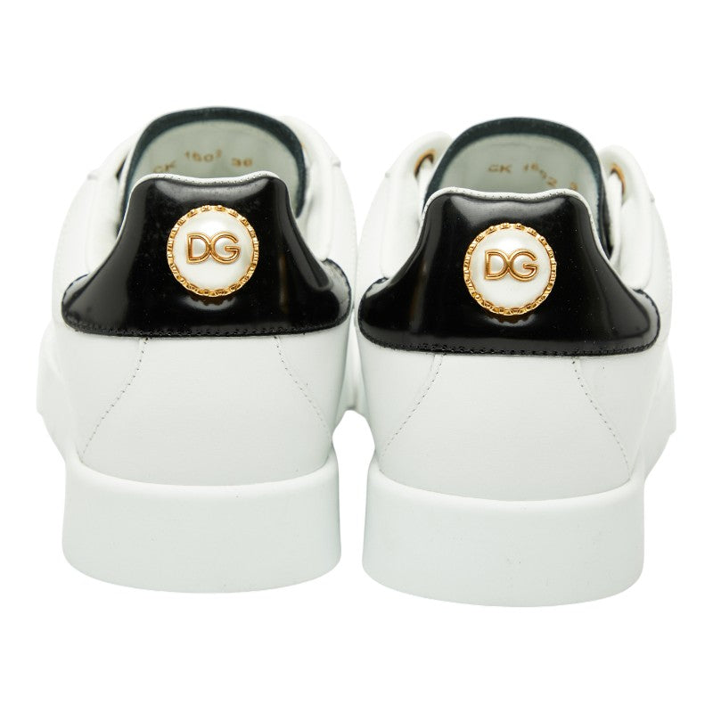 ドルチェアンドガッバーナ ポルトフィーノ スニーカー サイズ：36 ホワイト ブラック レザー フェイクパール レディース DOLCE&GABBANA 【中古】