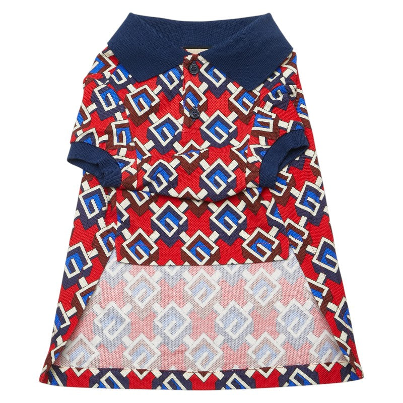 グッチ GGジオメトリック ドッグウェア ペット用 サイズ:M 695744 レッド マルチカラー コットン ユニセックス GUCCI 【中古】