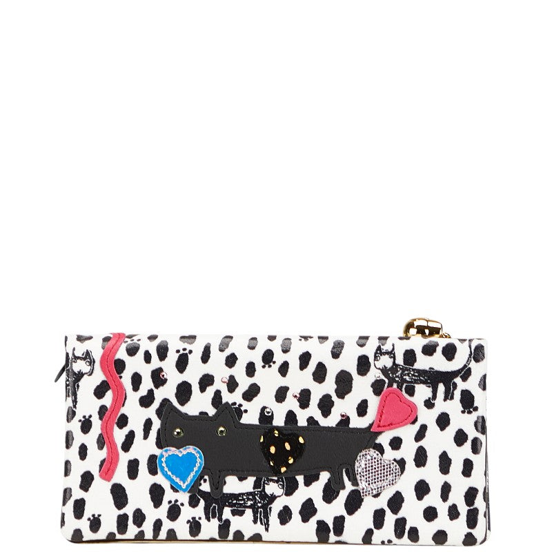 ツモリチサト 猫 ハート ドット モチーフ 長財布 ホワイト ブラック マルチカラー レザー レディース TSUMORI CHISATO 【中古】
