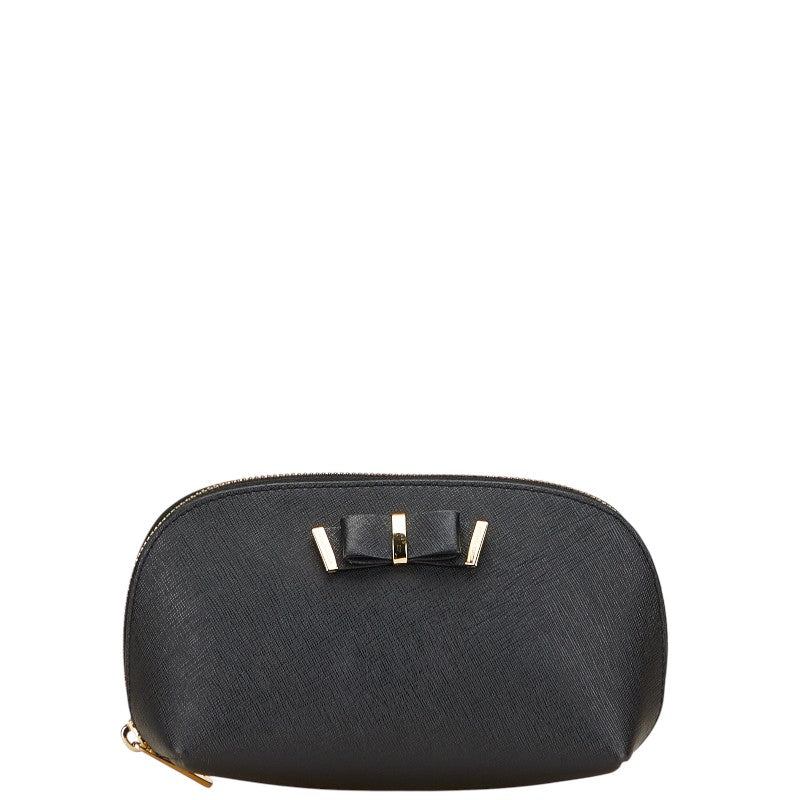 マイケルコース リボン ポーチ ブラック ゴールド レザー レディース Michael Kors 中古