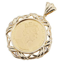 K24 ゴールド K18YG イエローゴールド ダイヤ0.13ct エリザベス2世 マン島キャットコイン 1/2OZ ペンダントトップ レディース 【中古】