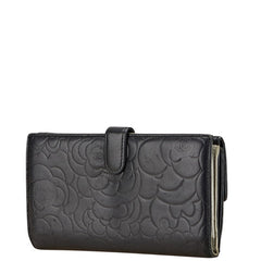 シャネル カメリア ココマーク 長財布 ブラック シルバー ラムスキン レディース CHANEL 【中古】