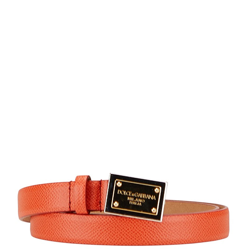 ドルチェアンドガッバーナ ロゴプレート ベルト 75.30 BE0795 オレンジ レザー メタル レディース DOLCE&GABBANA 【中古】