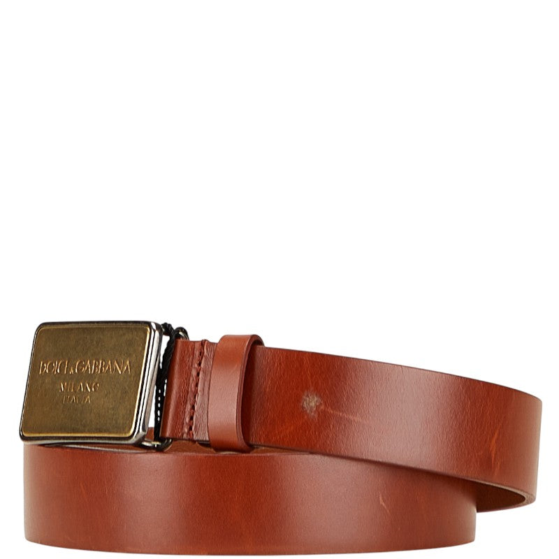 ドルチェアンドガッバーナ ロゴプレート ベルト 90.36 BC3793 ブラウン レザー メタル メンズ DOLCE&GABBANA 【中古】