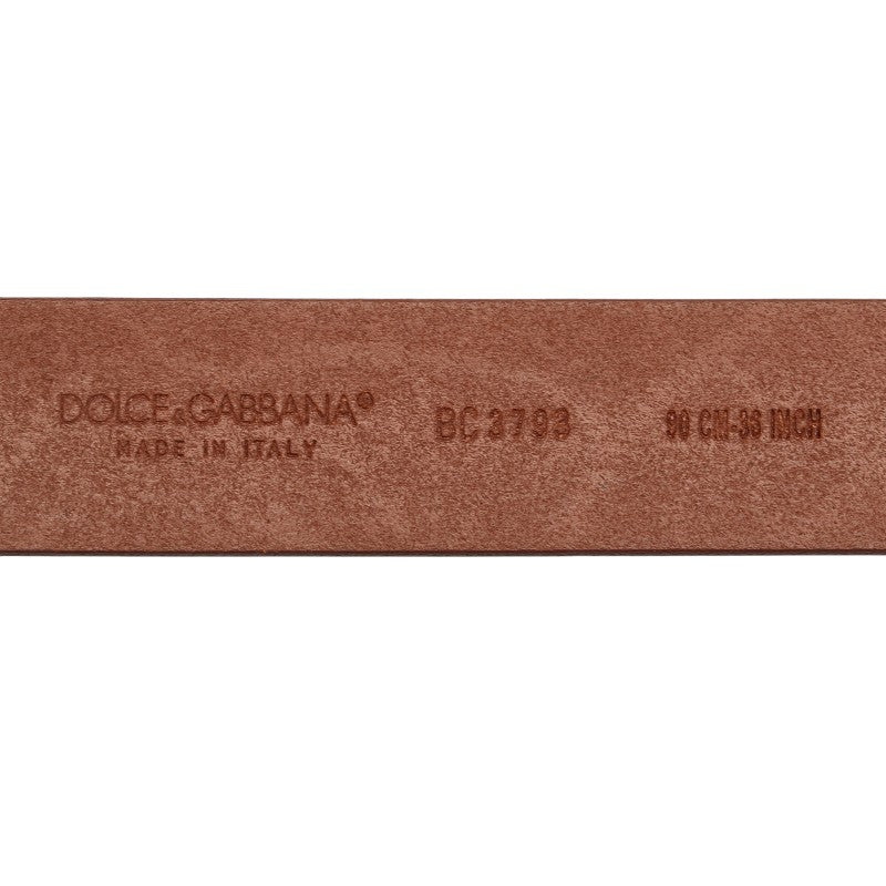 ドルチェアンドガッバーナ ロゴプレート ベルト 90.36 BC3793 ブラウン レザー メタル メンズ DOLCE&GABBANA 【中古】